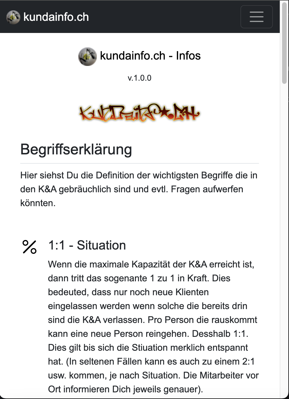 Creditspage of kundainfo.ch