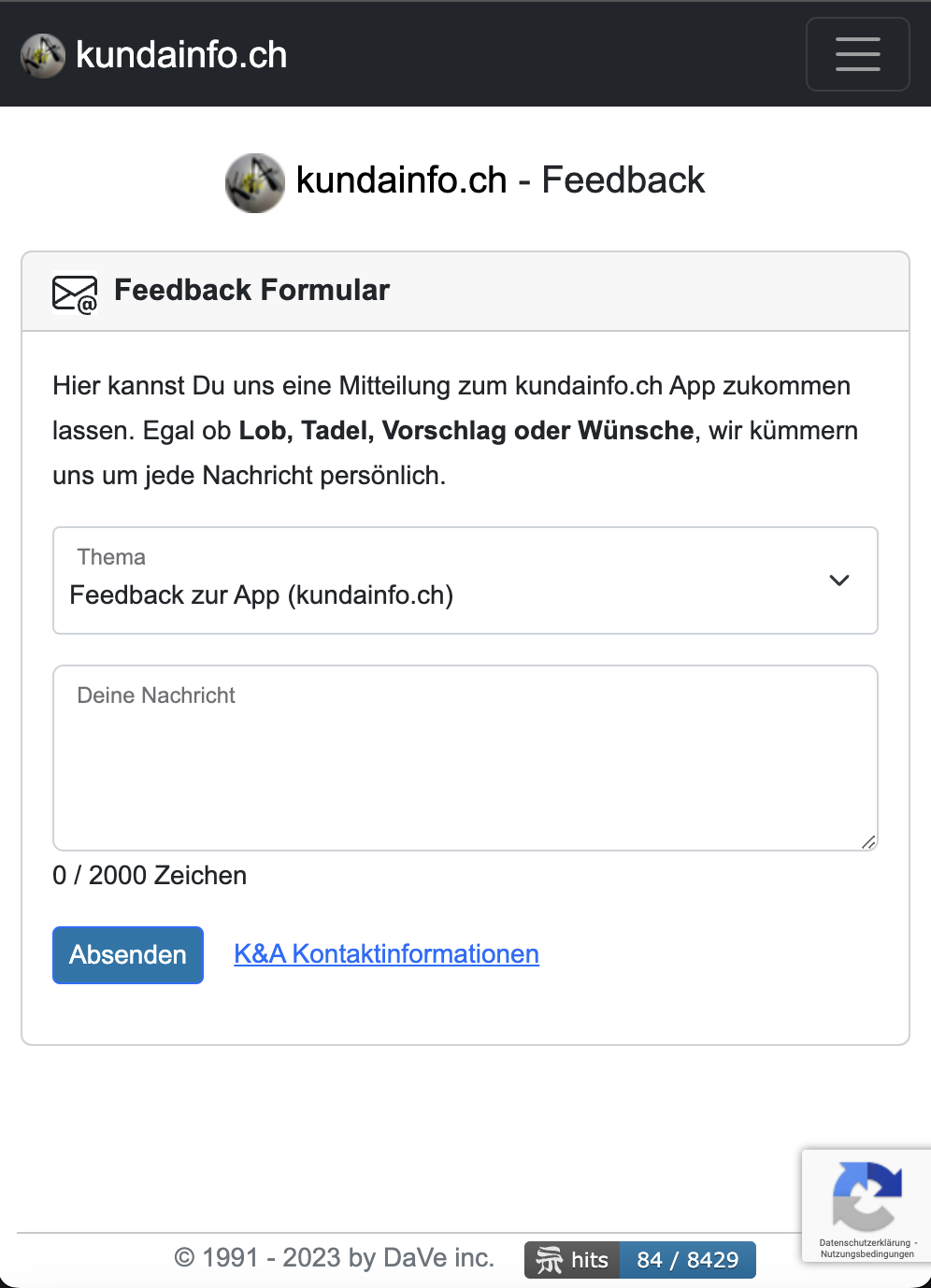 Feedbackpage of kundainfo.ch