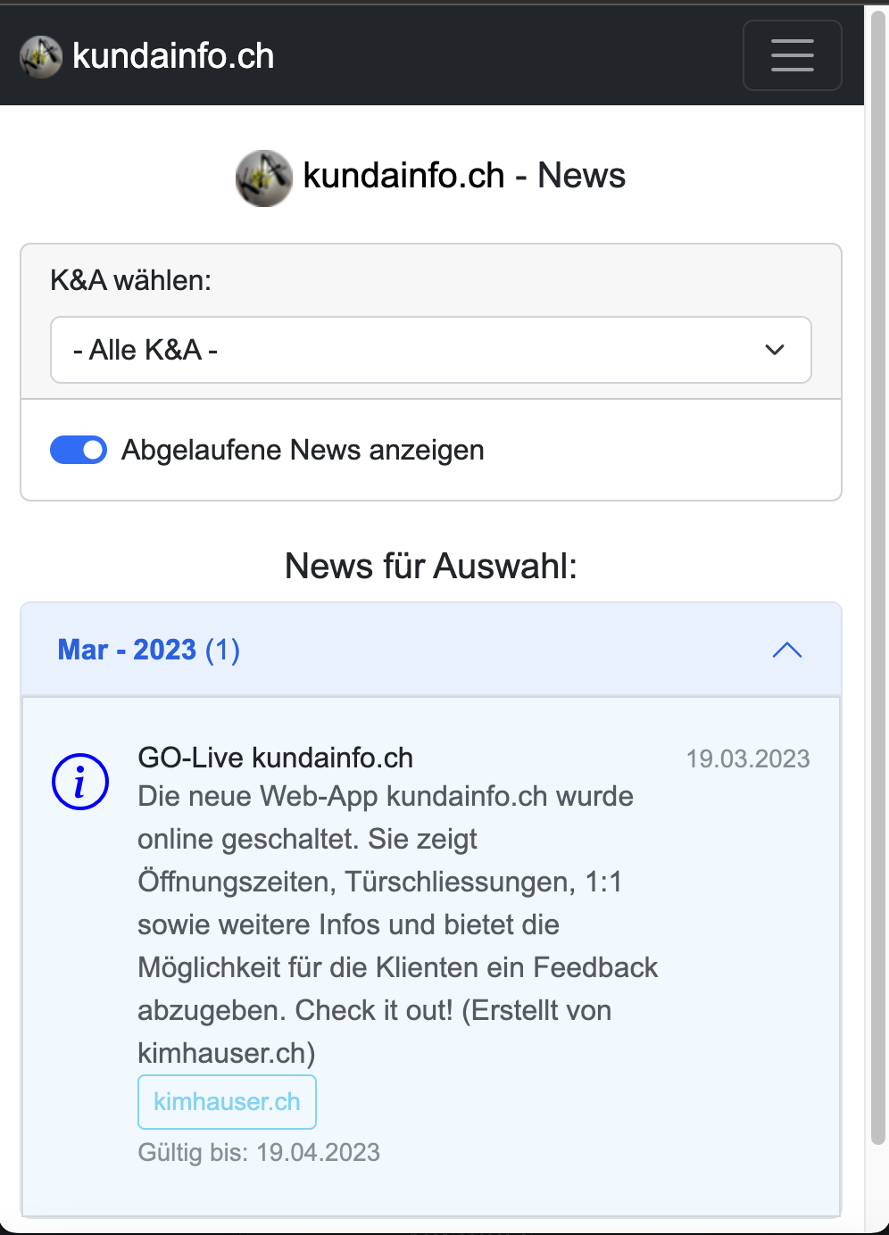 Newspage of kundainfo.ch